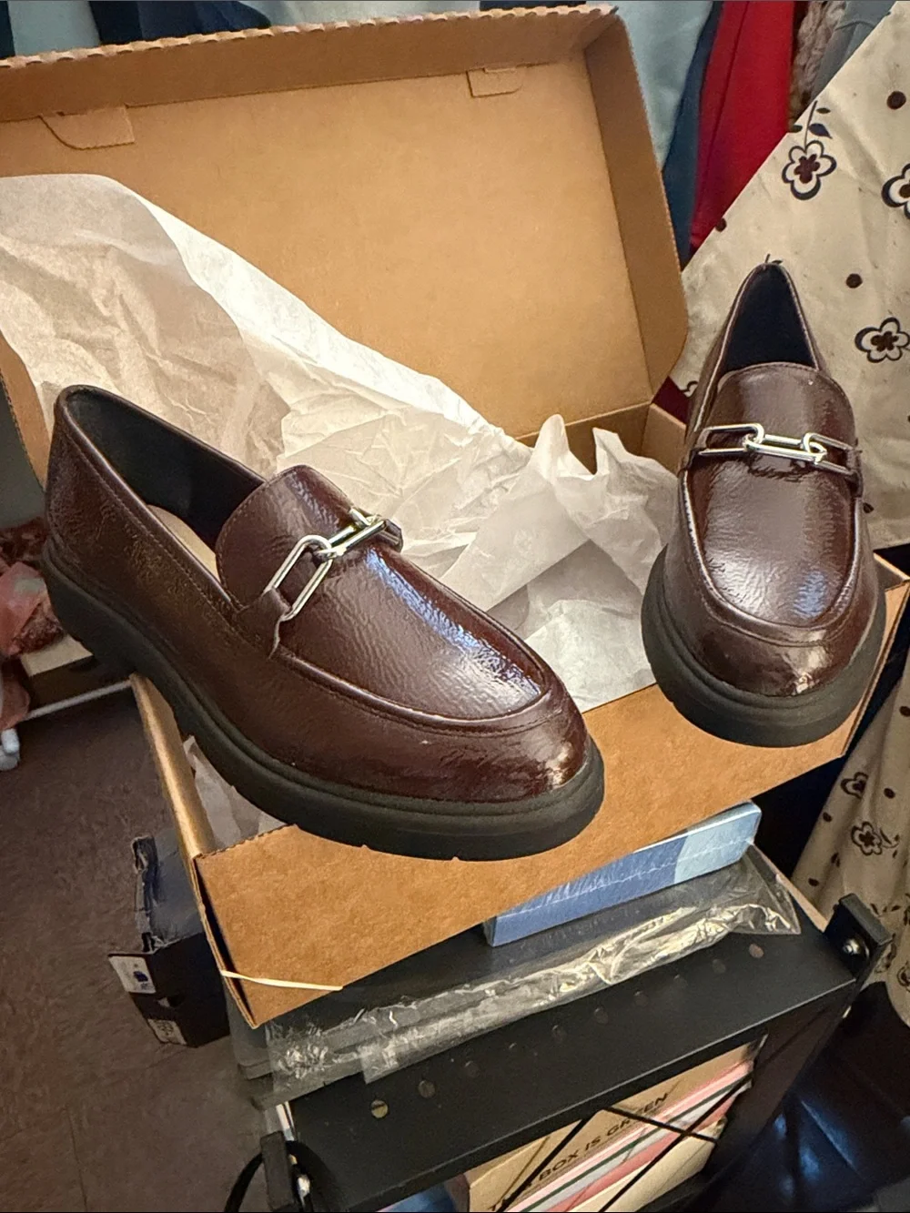 Alfani Men's Burgundy Patent Loafer with Silver Bit